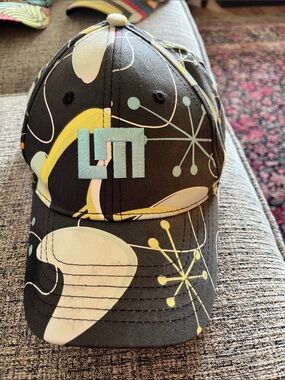 Loudmouth Black Hat with Pastel Blue, Yellow and Cream Atomic Print